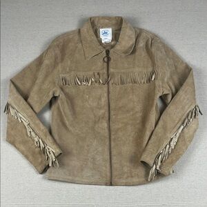 Children’s CharabiaTan Suede Fringe Jacket made with undressed pig skin
Size: 10